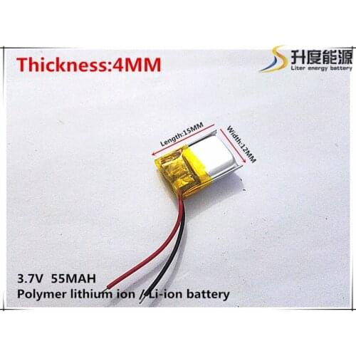 3.7V,55mAH,[401215] PLIB; polymer lithium ion / Li-ion battery for GPS,mp3,mp4,mp5,dvd,bluetooth,model toy
