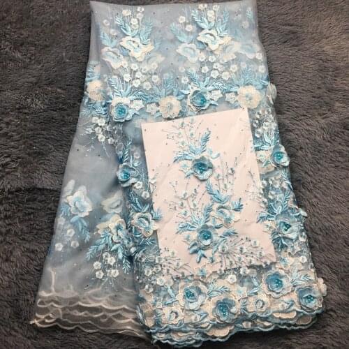 3D Flower African Beads Lace Fabrics 5 Yards Nigerian French Lace Fabric, 2021 High Quality Beaded Tulle Fabrics Wedding M23602