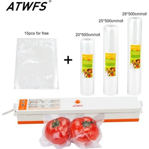 ATWFS Food Vacuum Sealer Packaging Packing Machine Vacuum Packer Container 15pcs Bags and Vacuum Bags Rolls 20+25+28cmX500cm