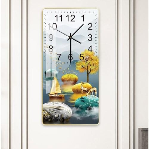 European Style Silent Crystal Porcelain Wall Clock Living Room Study Rectangular Home Wall Clock