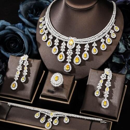 Noble Bridal Wedding Jewelry Set Neckalce Earrings Ring Bangle Jewelry Set for Women Prom Party Show Full CZ Luxury Jewelry