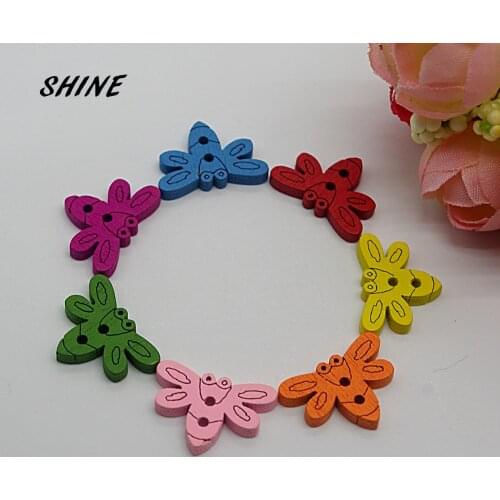 SHINE 50PCs Wood Sewing Buttons Scrapbooking Dragonfly Mixed 2Holes 19 x 14mm Costura Botones bottoni botoes D133BD5
