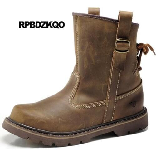 Ankle Handmade Vintage Short Shoes Autumn Luxury Full Grain Leather Boots Designer Brown Men High Quality Fall Round Toe 2018