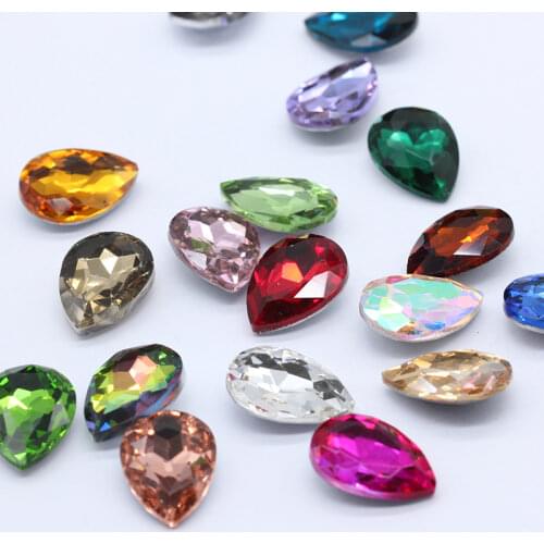 12p 13x18mm Teardrop color pointed foiled back glass fancy stones faceted crystals rhinestones Kids Toy jewelry DIY craft beads