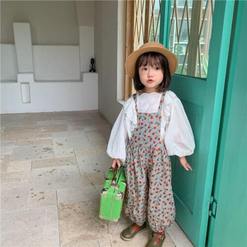 Baby Girl Overalls Fashion Korean Flower Print Jumpsuit for Girls Casual Bloomers Trousers 2 3 4 5 6 7 Years Child Pants 2020