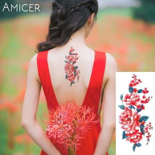 Flash henna tattoo fake temporary tattoos stickers rose peony flowers tattoo arm shoulder tattoo waterproof women on body
