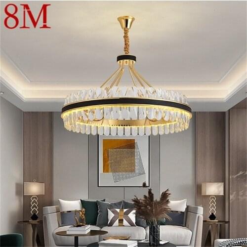 8M Chandelier Crystal Pendant Lamp Postmodern Home Leather Round Light Fixture for Living Dining Room