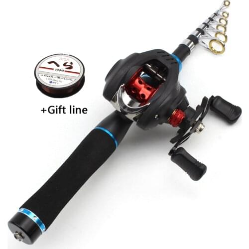 1.65M Carbon fishing rod Casting Rod and Baitcasting Reel set Portable telescopic pole Fishing rod with reel carp Trout pesca