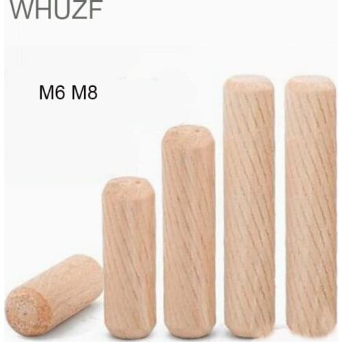 M6 M8 50/100PCS Woodworking Dowel Craft Dowel Pins Rods Set Furniture Fitting Dowel Pin Wooden Cabinet Drawer Round Fluted Wood