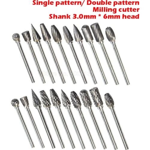 10Pcs 3X6mm Tungsten Carbide Rotary Burr Milling Cutter Mill Double Head Tool Point Abrasive Carving Bit Suit Reamer Cut Set