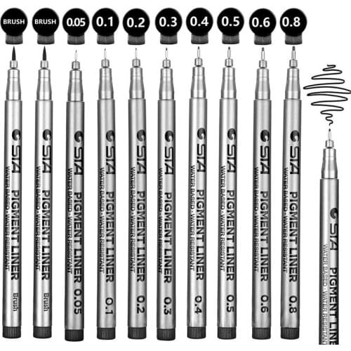 Fineliner Pen Set 10 Black Pigment Liner Micro Liner Drawing Pens for Bullet Journal Sketching Drawing Drafting Office Documents