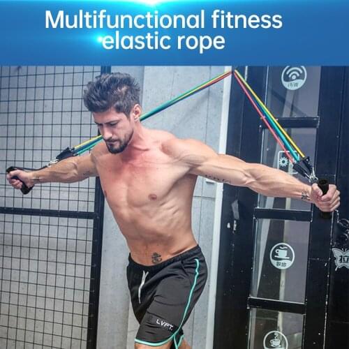 Free Shipping 11 Piece Set Pull Rope One-word Pull Belt Family Exercise Muscle Strength Training Fitness Equipment TPE Kit