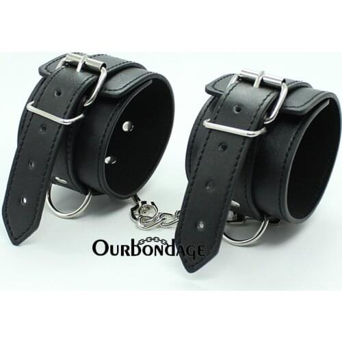 Ourbondage 3 Color PU Leather Fetish Bondage Flirting Handcuffs Wrist Ankle Cuffs With Hook For Adult Beginner Sex Toy