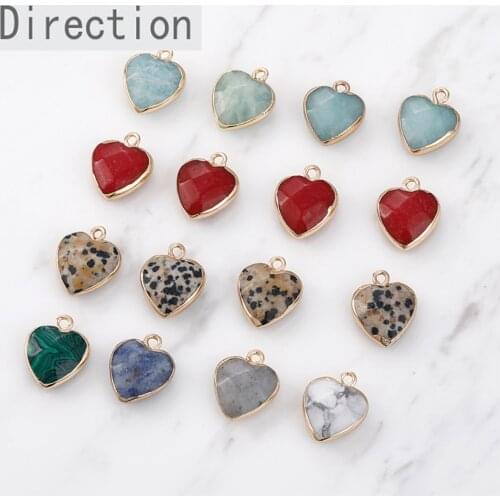Natural semiprecious crystal Turquoise cut peach heart gold plated pendant DIY hand Earrings Necklace accessories material