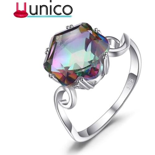 New Sale Palace 3.2ct Jewelry Genuine Rainbow Fire Mystic Ring Solid 925 Sterling Silver Jewelry Ring Sets Women Gifts K8