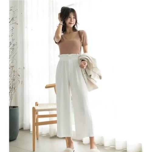 2021 Spring and Summer New Korean Style High Waist Drape Wide-leg Pants Female Casual Loose Straight Ankle-length Pants Women