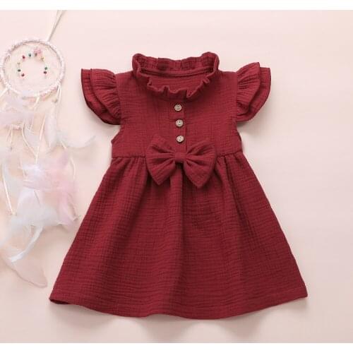 Pudcoco Toddler Baby Girl Clothes Solid Color Fly Sleeve Ruffle Linen Elegant Princess Party Dress Clothes