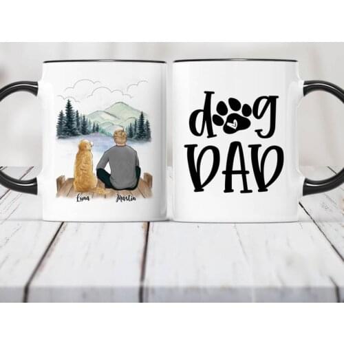Man and Dogs Personalized Mug Colorful Custom Made Coffee Cups Gift for Family DIY Choose Hair Skin Clothes RR2065