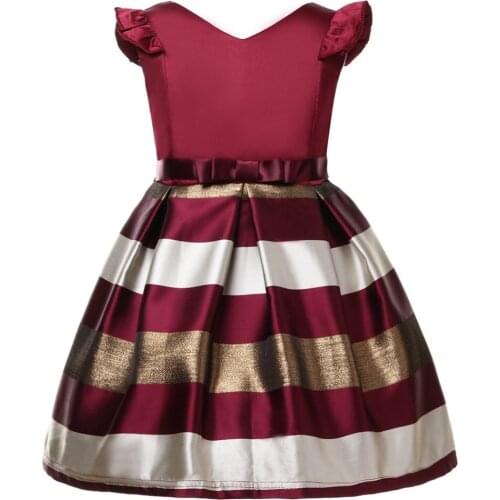 2019 Summer New Girls Bow Striped Formal Dresses Baby Girl Party Princess Dress Kids V-neck Wedding Vestidos Children Clothing