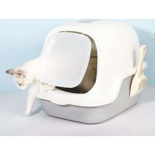 [full box package] large semi closed Cat Toilet pet products splash proof deodorization fully closed cat litter Basin