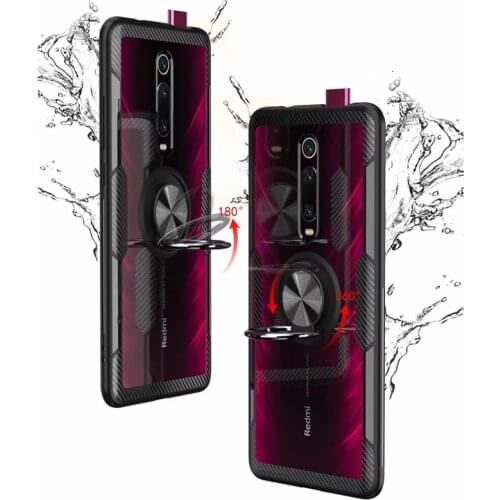 Luxury Magnetic Ring Transparent Clear Glass Back Cover for Redmi K20 Pro Car holder Stand Cases For Xiaomi Mi9T Mi 9T Pro Case