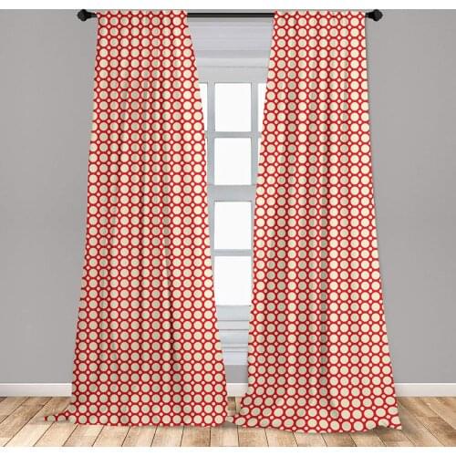Retro Curtain Big and Small Polka Dots Pattern Symmetrical Geometric Tile Design Vintage Window Treatment Living Room Bedroom