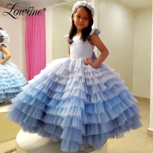 Blue Pageant Dresses For Girls Flower Girl Dresses For Weddings 2020 Vestido De Noiva Capped Sleeves Girls Dresses Customized