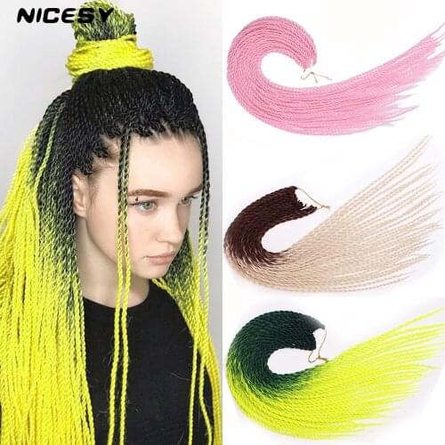 NICESY Synthetic Ombre Senegalese Twist Crochet Braids Extensions 24Inch 30Roots/Pack High Temperature Fiber