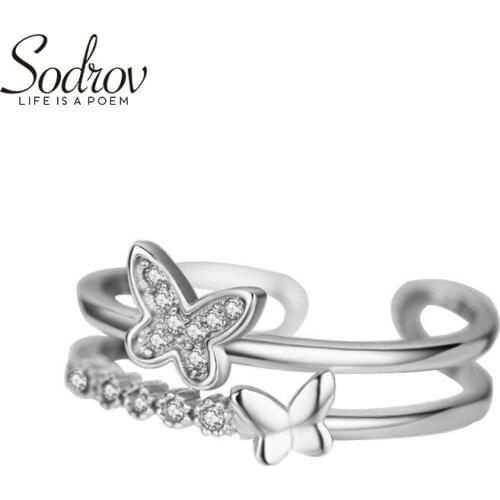 SODROV Genuine 925 Sterling Silver Open Double Butterfly Ring Engagement Jewelry For Women