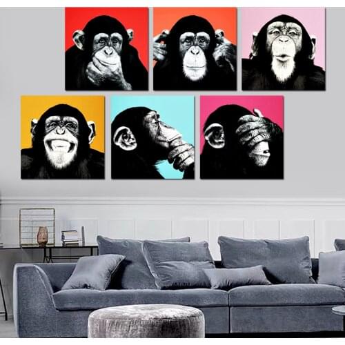Cute Animal Orangutan Modern Wall Art Print Pop Art Picture And Poster Solid Wood Hanging Scroll Canvas Painting Home Decor