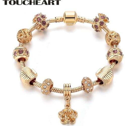 TOUCHEART Gold Plating Bracelets Crystal Charms Bracelet Shell Beads Bracelets For Diy Jewelry Luxury Brand Bracelets SBR170113