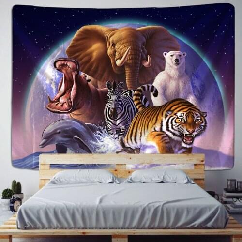 Holy Animals Tapestry Decoration Wall Hanging Elephant Tiger Polar Bear Dolphin Pattern Background Wall Home Textile