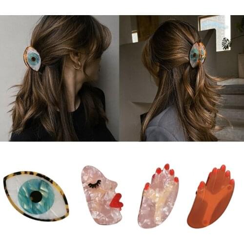 Funny Acrylic Hair Claw Clips Non Slip Big Eyes Palm Face Hair Jaw Clamps French Design Barrette Fashion Accessories