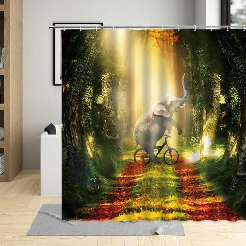 Funny Animal Elephant Polyester Fabric Bathroom Curtains 3D Print Nature Scenery Shower Curtains For Home Decoration With Hooks