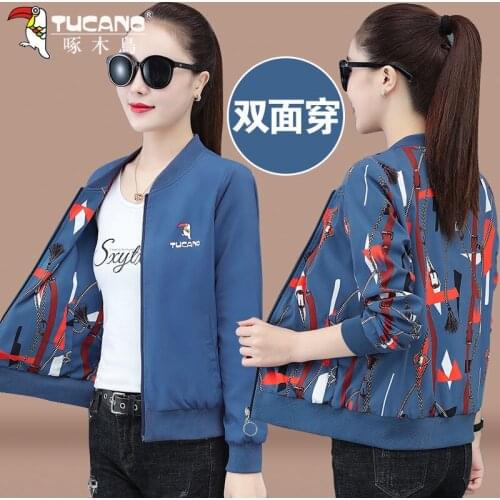 Womens short jacket spring 2021 spring and autumn baseball uniform jacket jacket two-sided blouse women
