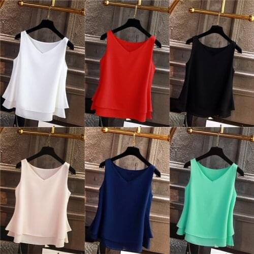 Womens Summer Clothing Sleeveless Shirts Plus Size S-7XL 8XL Fashion Casual Solid Chiffon Tops Camis Vest Top Female