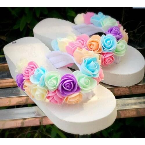 Summer New Colorful Rose Flower Sandals Flip Flop Shoes Woman