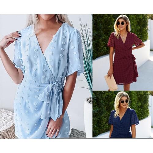Women Summer Dress 2021 New Little v-neck Wrapped In Bandages Women Mini Dresses Vestido De Mujer ONYLQ211S3190