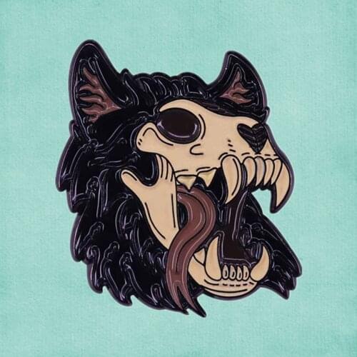 Spooky Wolf head Skull Gothic enamel Lapel Pin brooch Scary forest animals badge
