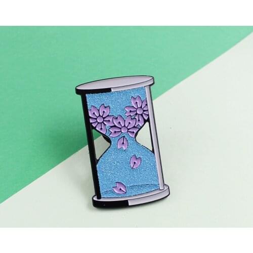 Falling Flowers Cherry Violet Sakura Blossoms Blue Hourglass Women Lapel Denim Badge Pins Jewelry Couple Clothes Accessories