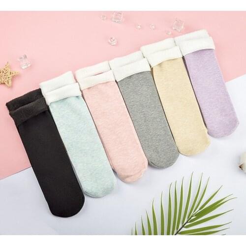 1 Pair of NEW Autumn and Winter Pure Color Plush Cotton Socks Warm, Comfortable and Fashionable Womens Pure Cotton Socks