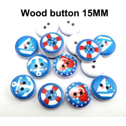 100PCS Wooden Shirt Blue Anchor Buttons 15MM Sewing Clothes Coat Accessory Garment Decoration Sweater Boat Button MCB-1023