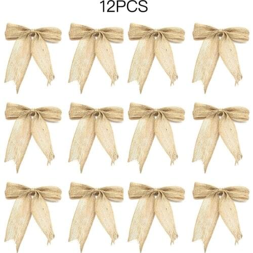 12 Pcs Linen Burlap Bows Christmas Tree Wreath Hanging Decors Ribbon Bowknot Handmade Burlap Decorative Bow For DIY Craft