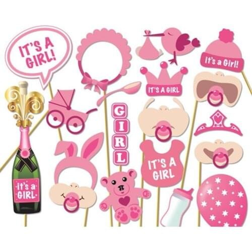 19PCS Funny Its a Girl Baby Photo Booth Props Party Supplies Hat Crown Photo Props Baby Shower Birthday Party Decoration