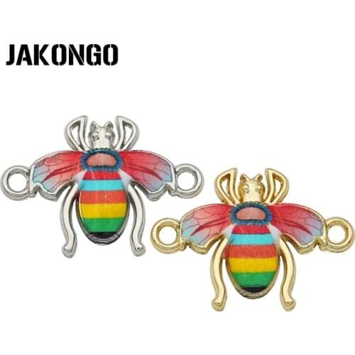 JAKONGO Silver Golden Color Colorful Enamel Bee Connectors for Making Bracelet DIY Jewelry Craft Accessories 22*16mm 6pcs/lot