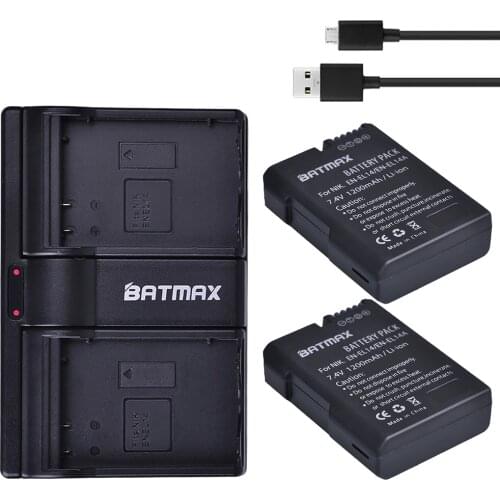 2Pcs 1200mAh EN-EL14 ENEL14 EN EL14 Battery pack + Dual USB Charger for Nikon D5200 D3100 For Nikon D3200 D5100 P7000 P7100