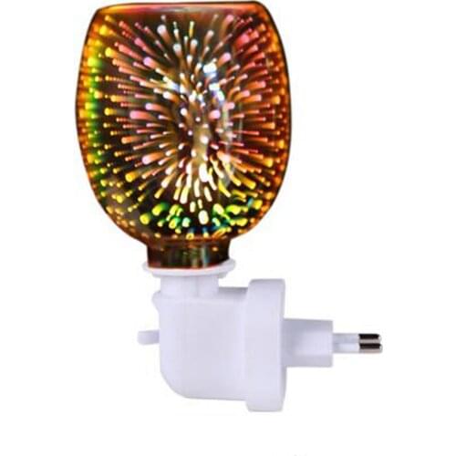 Fragrance Warmer Plug-in Safe Aromatherapy Heater Glass Wax Melt Warmer With 3D Fire-work Effect Night Light For Home Bedroom
