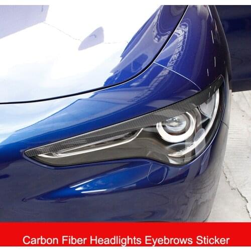 QHCP Car Eyebrow EyeLids Real Carbon Fiber ABS Front Headlight Eyebrow Cover Decorative Sticker 1Pair Fit For Alfa Romeo Stelvio