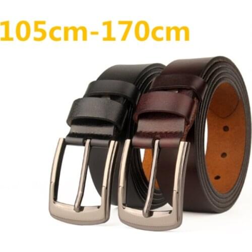 Real Genuine Leather Belts For Man Top Quality Male Casual Pin Buckle Vintage Belt Men Belt Leather Luxury Brand Long Size 170cm