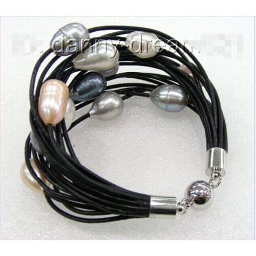15rows white pink gary black freshwater pearls bracelet